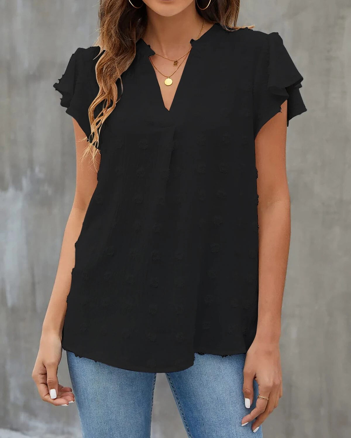 Fantaslook Blouses for Women Dressy V Neck Ruffle Sleeve Summer Tops Casual Flowy Shirts