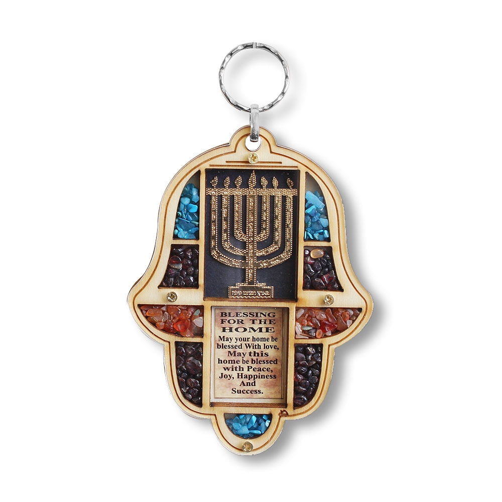 Jewish Wooden Hamsa Menorah Blessing for Home - Good Luck Wall Decor