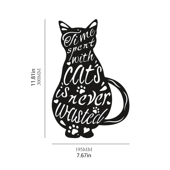 Black Cat Cutout Metal Wall Decorations,Metal Cat Wall Art Decor, Time Spent With Cats Is Never Wasted, Home Garden Decorations