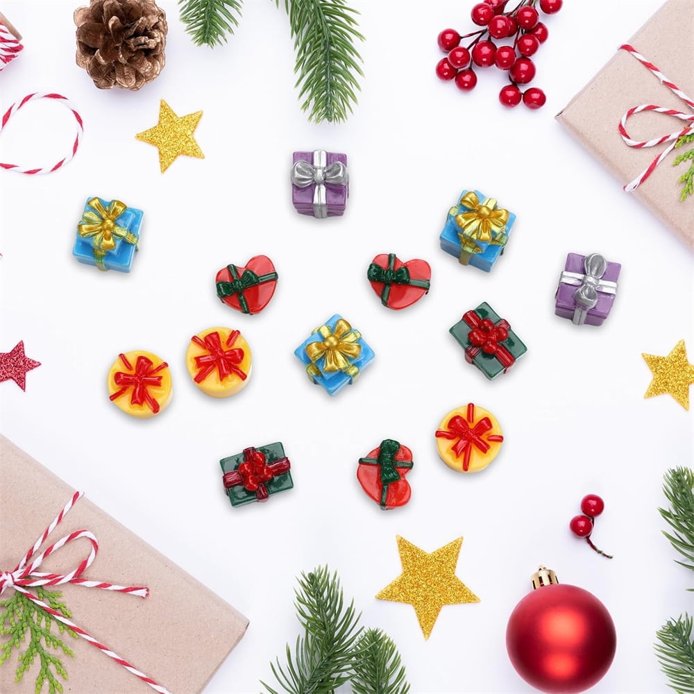NOGIS Christmas Miniature Gift Boxes Ornaments,50 Pcs Christmas Tree Mini Resin Presents Charms for Craft Dollhouse and Xmax Mini Decorations (Style B)