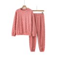 thumbnail image 2 of Cream 2 Piece Women's Wool Blend Pajama Set, Comfortable Warm Sleepwear, Fuzzy Loungewear Outfit for Cold Winter Nights, 2 of 5