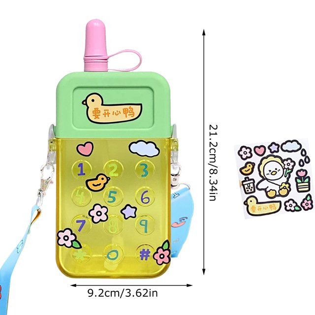 Botella de agua con forma de teléfono con pajita y correas ajustables para los hombros (verde) Likrtyny Para estrenar