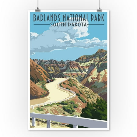 Badlands National Park, South Dakota - Road Scene - Lantern Press Artwork (9x12 Art Print, Wall Decor Travel