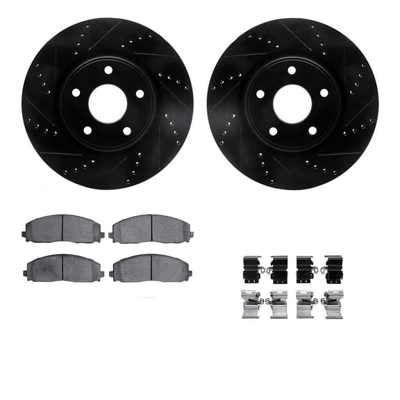Dynamic Friction Company Front Brake Rotors-Drilled and Slotted-Black with 5000 Advanced Brake Pads includes Hardware 8512-40093