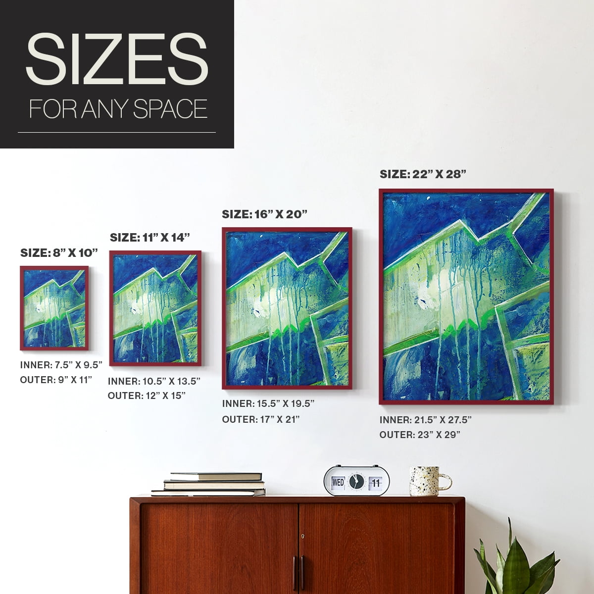 Geometric in Cool V Framed Print in Red Solid Wood Framed Print No Nail Hanging