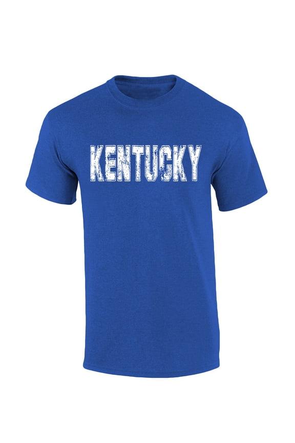 Kentucky Tshirt Football Team Color Blue and White Distressed Kentucky State Name Wildcat Mens Short Sleeve T-shirt Graphic Tee-Royal Blue-medium