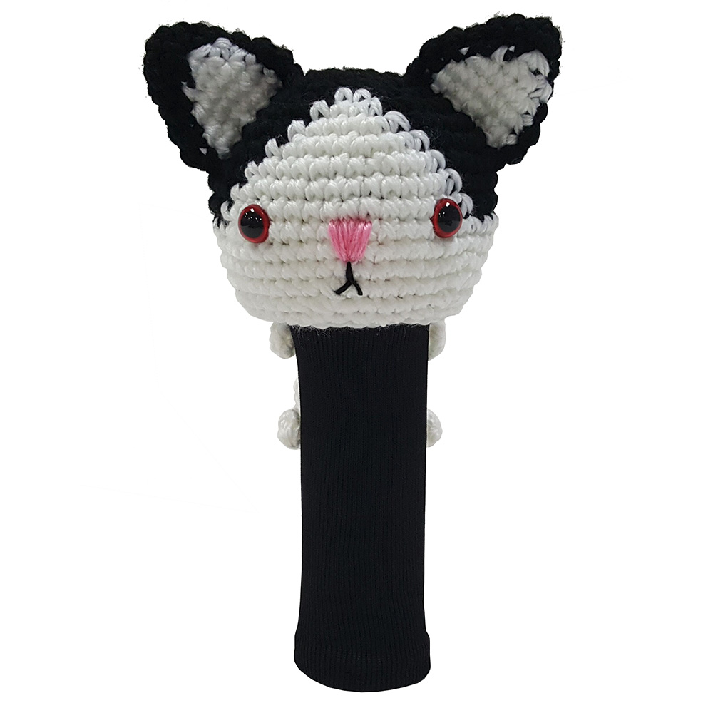 StitchHead Hand Stitched Yarn Animal Driver/Wood Head Cover (Black/White Cat)