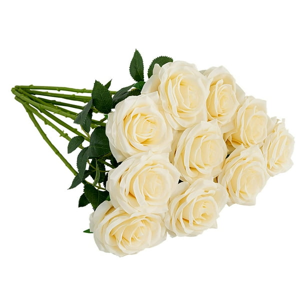 Iuknot Rosa Artificial 10 Piezas Ramo De Flores Abiertas Tallos De Rosas Sintéticas Para Arreglos De Boda Ramo De Novia Centro De Mesa Flores Falsas De Seda Sintética (Marfil)