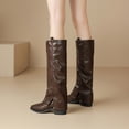 thumbnail image 5 of C-396 Brown Ladies Winter Knee High Boots Round Toe Chunky Low Heel Solid Knee Length Casual Fashionable Boots, 5 of 8