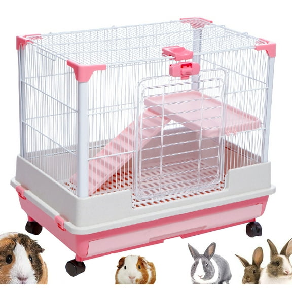 2-Levels Indoor Outdoor Durable Small Animal Pet Cage for Guinea Pig Ferret Chinchilla Cat Playpen Rabbit Hutch with Solid Platform & Ramp Leakproof Litter Tray, 2 Large Access Doors, Lockable Casters