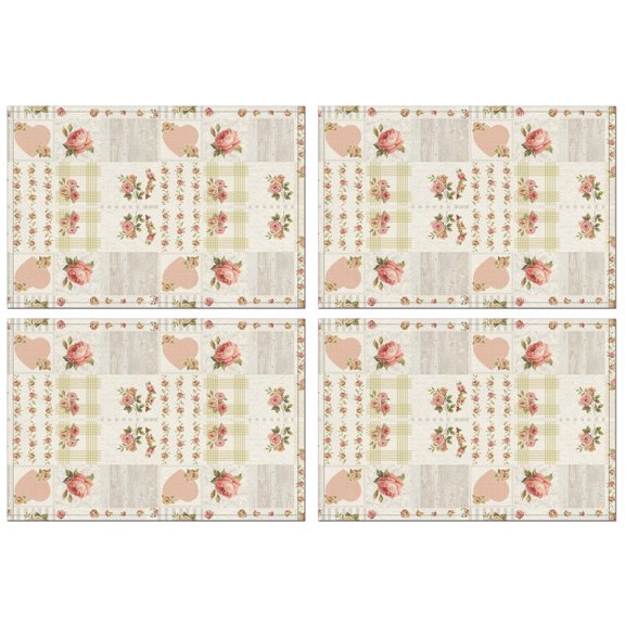 Pioneer Flower Floral Print Pattern Summer Placemats Table Placemats Set Of 4-Linen Kitchen Washable Placemats Table Mats 12x18 Inch Non-Slip Heat Resistant