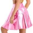 thumbnail image 3 of ZDHoor Women's High Waist Metallic Skirt Shiny Holographic Y2k Party Flared Pleated Skater Skirts Pink S, 3 of 6