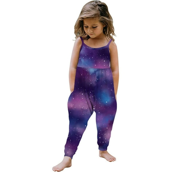 Lilgiuy Toddler Girls Rompers Sleeveless Jumpsuits Spaghetti Strap Loose Overalls with Pocket Casual One Piece Jumper for Vacation Holiday Travel(Purple,1-2 Years)
