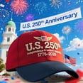 thumbnail image 2 of Mmeneyy US 250th Anniversary Hat Adjust Washed Patriotic Baseball Cap USA Flag Celebrate 250 Years, 2 of 7