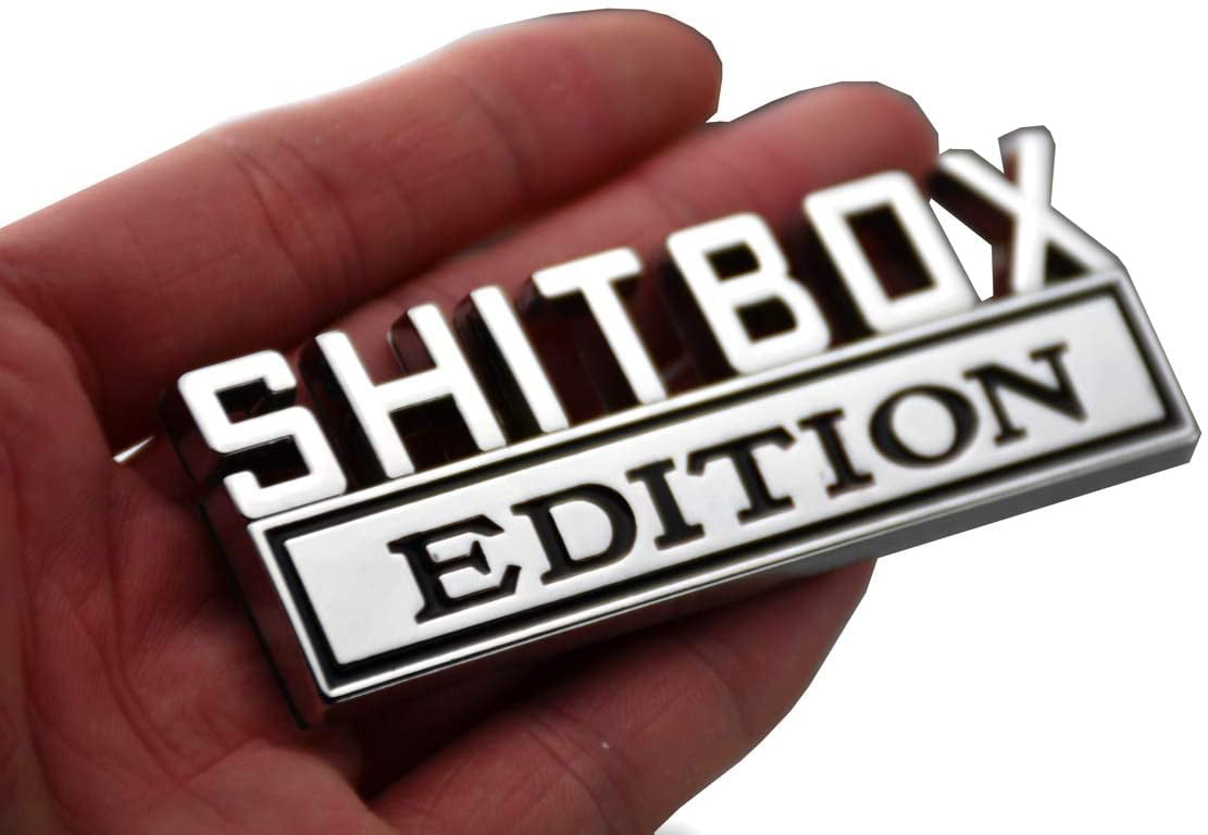 2pcs Metal Shitbox Edition CAR Emblem Badge 3D Sticker Decal Compatible with F-150 F250 F350 Silverado 1500 2500 3500 Black Red 