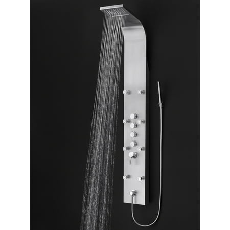 AKDY 65 in. 8-Jet Rainfall Shower Panel System with Rainfall Waterfall Shower Head and Shower Wand in Stainless