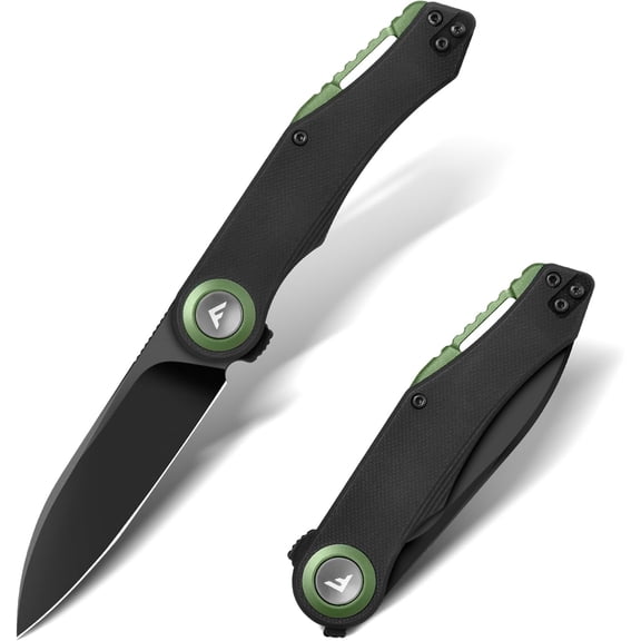 FLISSA Button Lock Folding Knife, 3.1" D2 Steel Blade EDC Pocket Knife with G10 Handle, Flipper, Belt Clip, Bearings for Outdoor Camping, Hiking, Fishing, Hunting, Gift for Men & Women (Green)