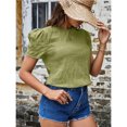 thumbnail image 3 of Top de cuello redondo para mujer, camisetas plisadas de manga corta holgadas de tela Jacquard, camisetas informales de verano, Color Matcha XL, 3 of 6