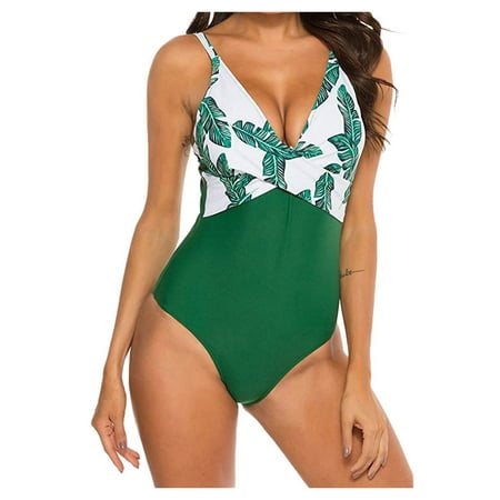JDEFEG Purple Bikini Flowers Women Bikini Swimsuit Bathing Push-Up One-Piece Suit Print Swimwear Swimwears Tankinis Set Women s Neon Bikini Green S