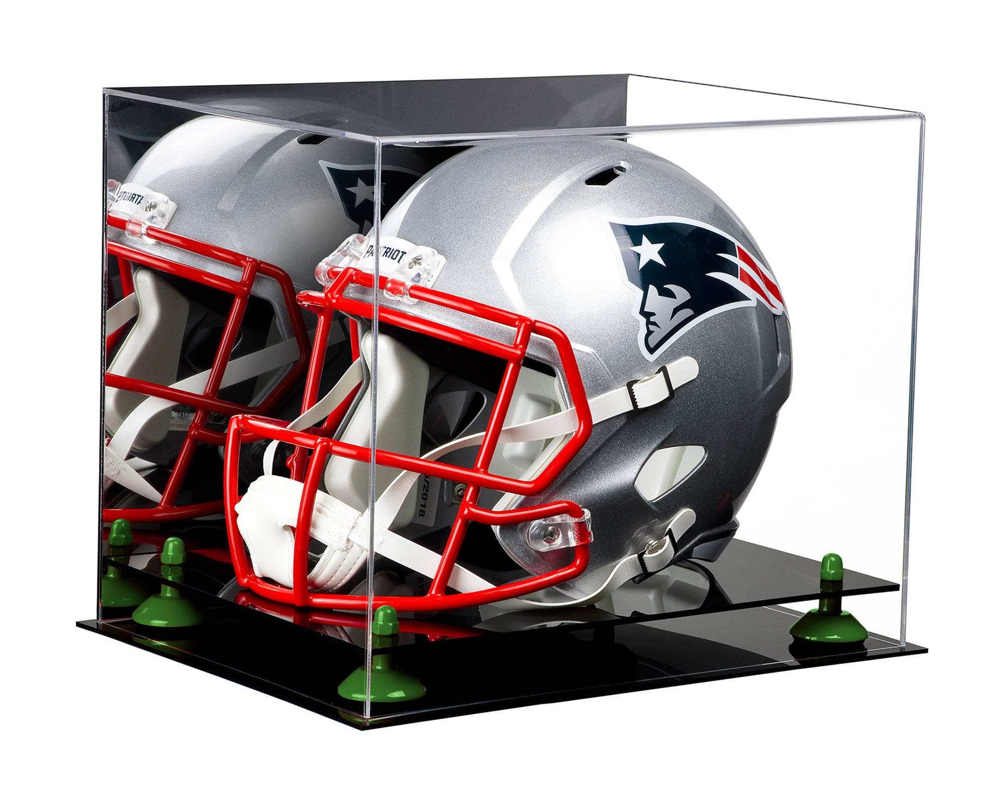 BillyJoe Football Helmet Display Case with All Black Mirror 2-Level Riser Full Size Acrylic Base Showcase Box 15x15x12 