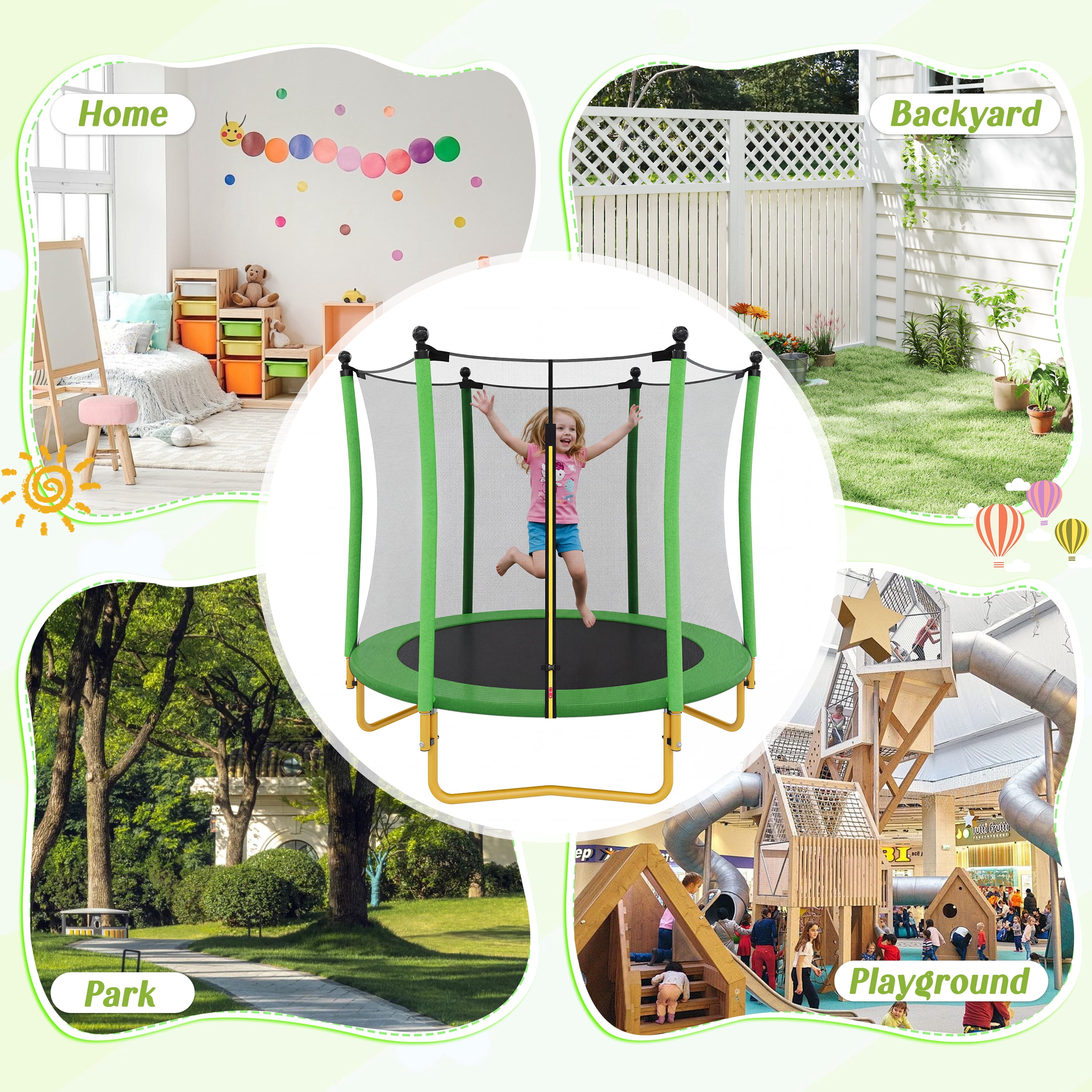 5.5 FT Kids Trampoline with Safety Enclosure Net, U-Shaped Steel Legs & Foam Poles, Heavy Duty Mini Trampoline for Indoor Outdoor Toddler Play