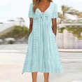 thumbnail image 2 of Boho Dresses for Women 2025 Summer Trendy Eyelet Tie Knot Short Sleeve Sundresses Casual Tshirt Dress with Pockets, 2 of 6