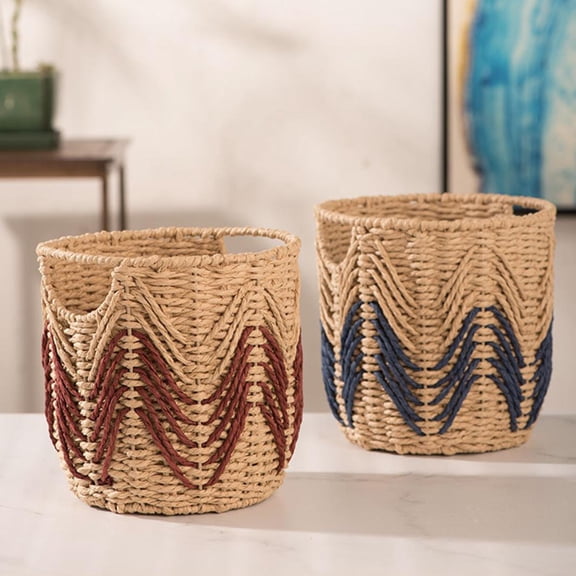 12.6 Gal Hand-Woven Woven Storage Basket, Stylish Blue Accent Decorative Bin With Artistic Wave Pattern, Durable Multipurpose Organizer For Storing Toys, Blankets, Clutters For