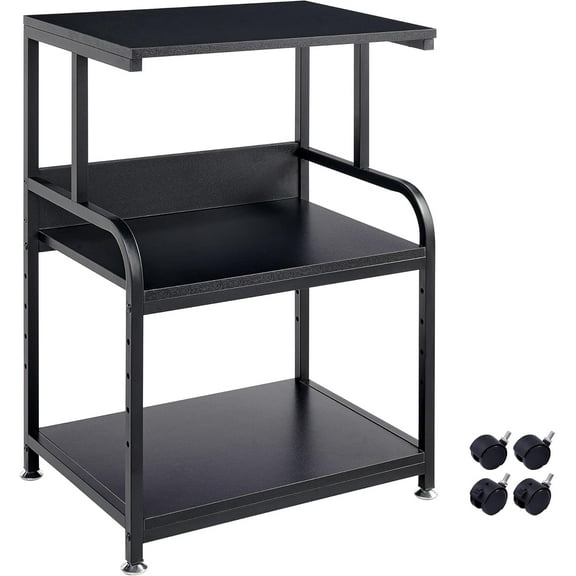 Printer Stand with Height Adjustable Storage Shelf, 3 Tier Mobile Printer Table with Wheels, Rolling Printer Cart for Home Office Organization