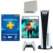 Sony Playstation 5 Disc Version (Sony PS5 Disc) with 12-Month PSN Membership, Battlefield 2042 and Microfiber Cleaning Cloth Bundle