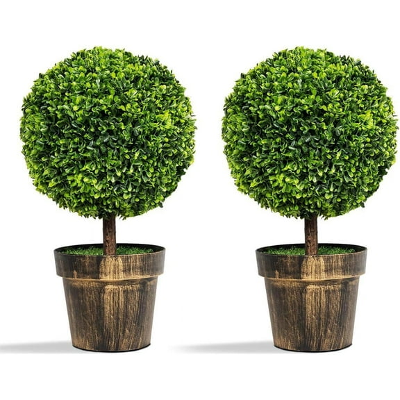 SAFEPLUS 22” Artificial Boxwood Topiary Ball Tree, 2 Pack Faux Potted Shrubs Bushes for Indoor Outdoor