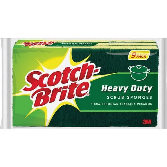 Scotch-Brite Heavy-Duty Scrub Sponges 2.8" Height x 4.5" Width - 9/Pack - Yellow, Green