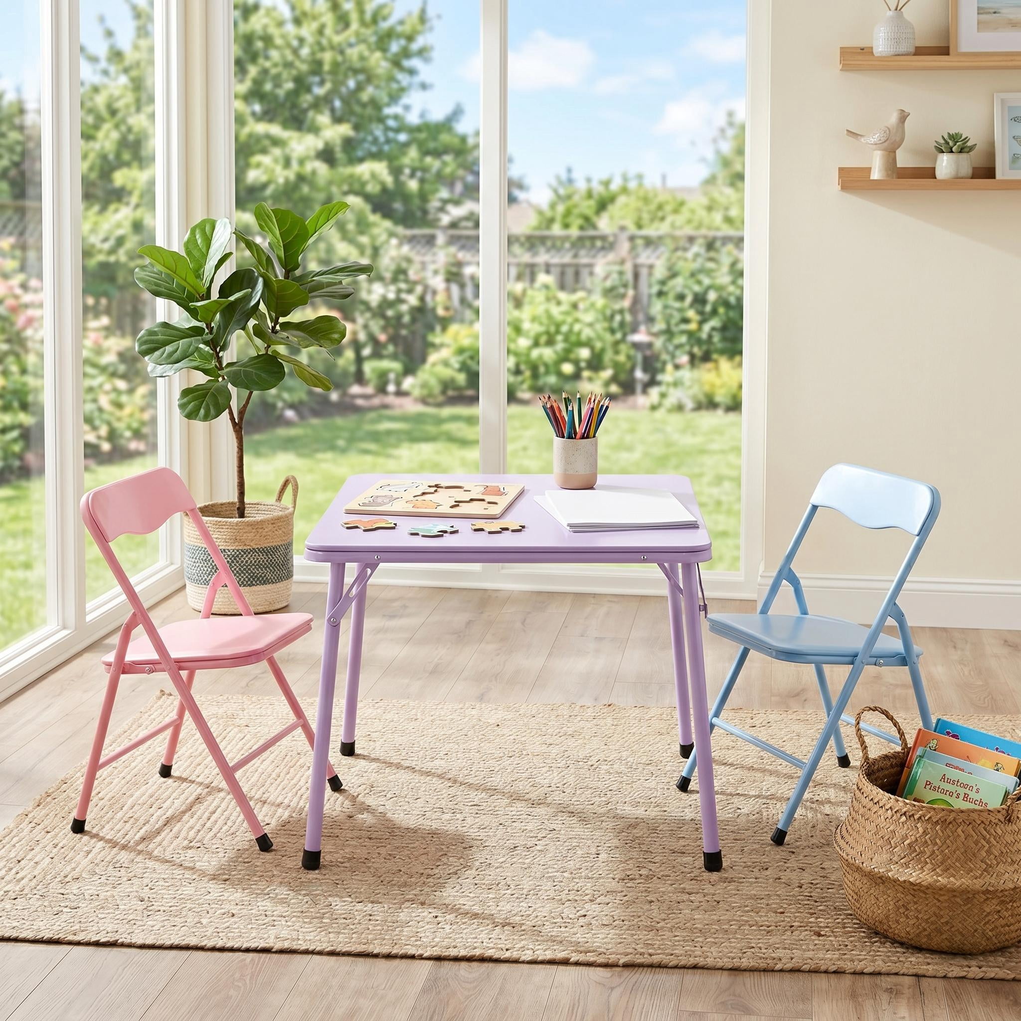 Homy Casa Kids Picnic Table Set of 3, Foldable Table and Chairs for Outdoor & Indoor Play