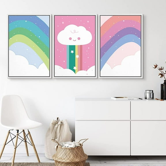 PixonSign Framed Wall Art Print Set Abstract Mid-Century Modern Circle Variety Geometric Shapes Modern Art Chic Colorful Multicolor Warm for Living Room, Bedroom, Office - 24"x36"x3 White