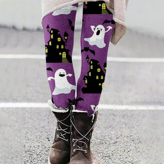 Luxalzxs Women's Halloween Funny Graphic Skinny Leggings Tummy Control Gym Fitness Workout Leggings Yoga Pants Stretch Winter Warm Tights