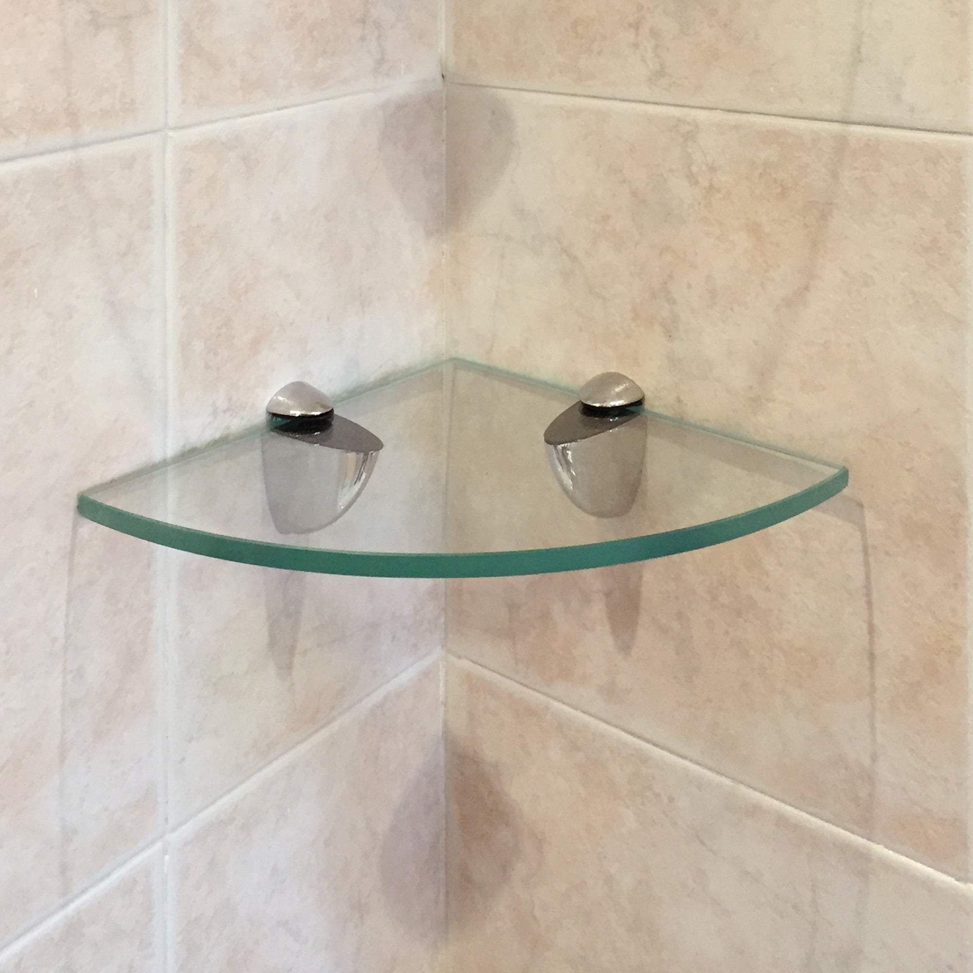 Dulles Glass 8" x 8" Quarter Round Floating Glass Shelf - Shelf Only - Tempered - 3/8" Thick - Flat Polished