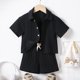 thumbnail image 1 of MKLEKYY conjunto de 2 Piezas de Ropa para Bebés y Niños Pequeños, Camisa Acanalada con Botones y Pantalones Cortos con Bolsillo, 12 Meses, 6T, Sin Camiseta, 1 of 4