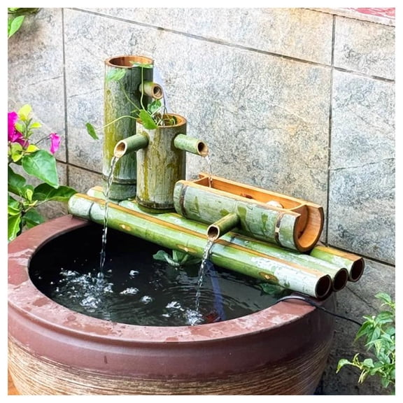 Garden Bamboo Water Feature with Water Pump, Garden Decoration Waterfall, Japanese Garden Water Decor for Indoor and Outdoor Use