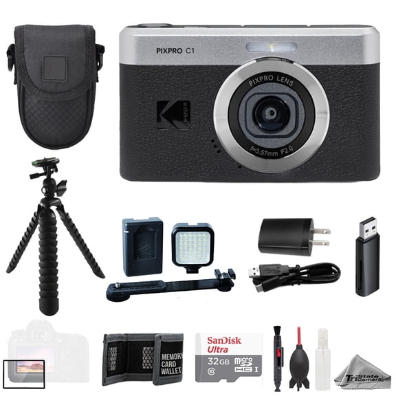 Kodak PIXPRO C1 Compact Digital Camera Black   32GB   Tripod  LED Light- ULTIMATE Kit