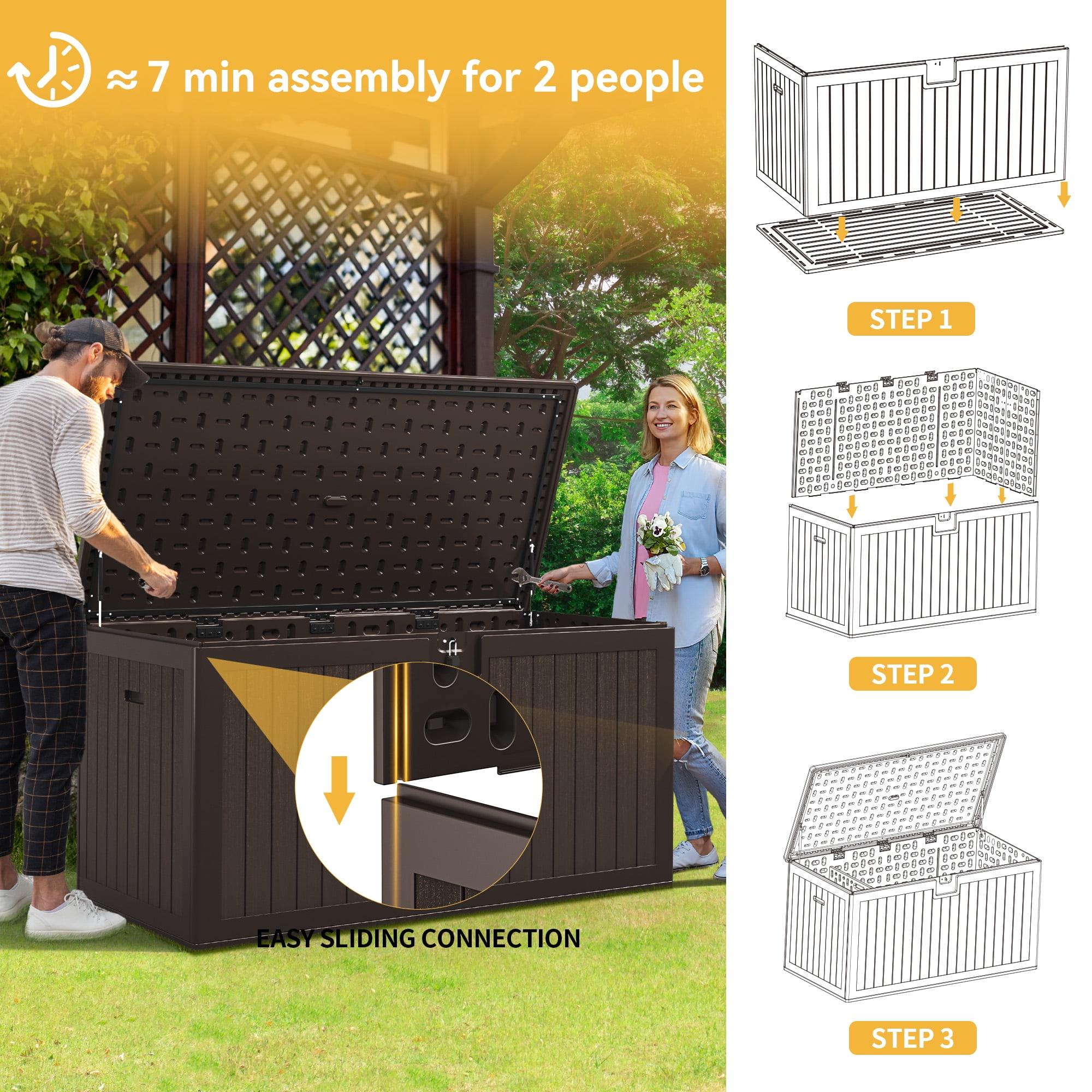 Dextrus Outdoor Weatherproof Large Storage Deck Box for Patio Furniture and Pool Supplies, 230 Gallon Capacity, Brown