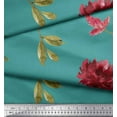 thumbnail image 3 of Soimoi Blue Cotton Cambric Fabric Leaves & Peony Floral Printed Fabric 1 Yard 56 Inch Wide, 3 of 3