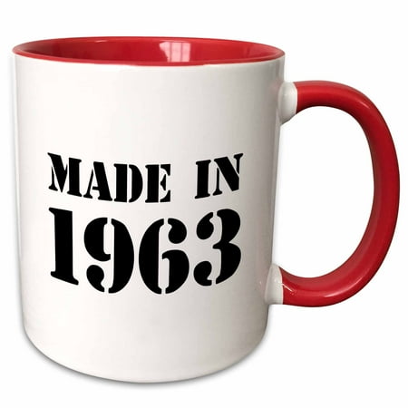 

Made in 1963 - funny birthday birth year text - fun black bday stamp with year you were born - humor 11oz Two-Tone Red Mug mug-162729-5