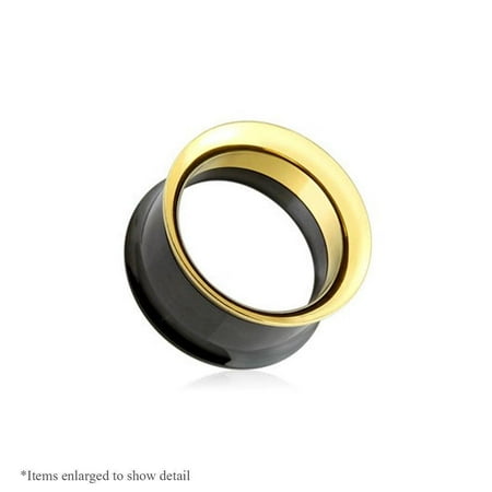 - Ear Plugs Tunnels Pair of Gold and Black Surgical Steel Double Flared