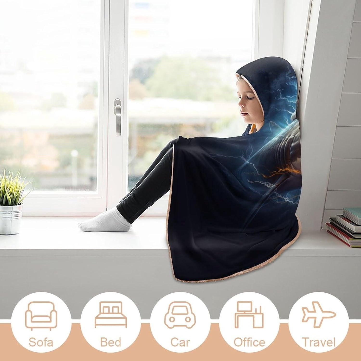 Shark Wearable Blanket Soft Cozy Plush Fleece Blanket Hoodie for Couch, Hooded Blanket Decorative for Shark Lovers