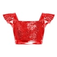 thumbnail image 4 of iiniim Girls Metallic Hip Hop Dance Tops Square Collar Ruffle Sleeve Ballet Shiny Jazz Performance Dancewear Red 16, 4 of 7