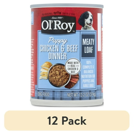 (12 pack) Ol' Roy Chicken & Beef Dinner Meaty Loaf Wet Dog Food for Puppy, 13.2 oz Can