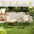 thumbnail image 6 of Tappio 3 Piece Outdoor Wicker Patio Conversation Set, Rattan Bistro Set w/Side Table, Space Saving Patio Furniture for Yard and Garden, Beige, 6 of 8