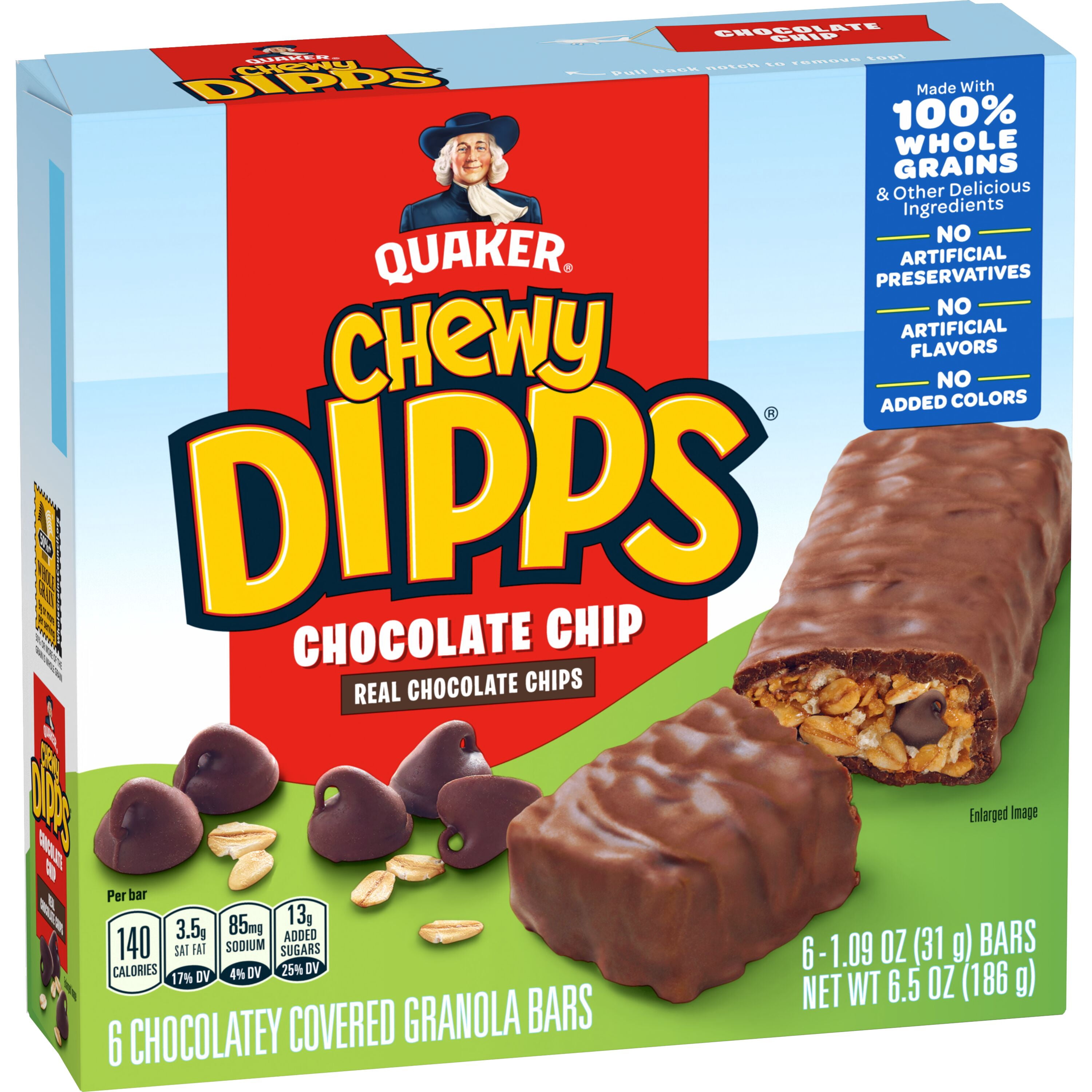 (12 pack) Quaker Chewy Dipps Chocolate Covered Granola Bars, Chocolate Chip 1.09 oz,  6 Count