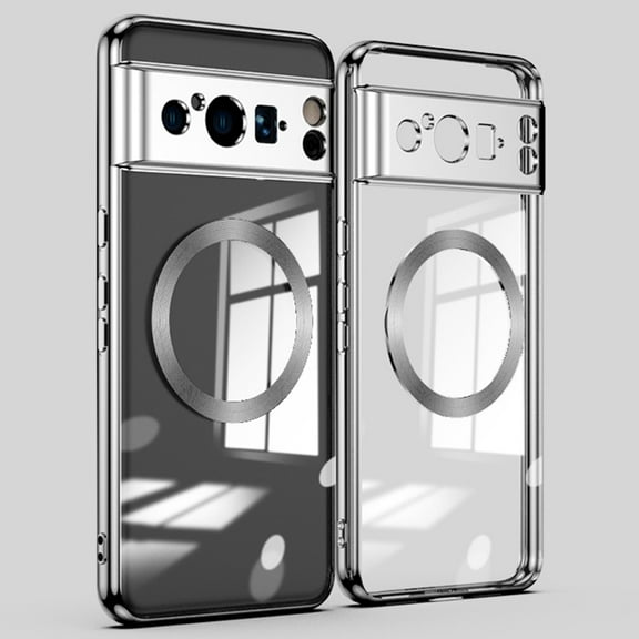 for Google Pixel 8 Pro Case Clear, Magnetic Case Compatible with Magsafe Wireless Charging Anti-Yellow Shockproof Bumper Hard PC Back Cover Case for Google Pixel 8 Pro - Silver