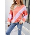 thumbnail image 2 of Cross Stripe Color Block Sweater Long Sleeve Regular Fit for Women Beige Medium, 2 of 5