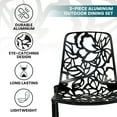 thumbnail image 4 of LeisureMod Devon Mid-Century Modern 3-Piece Aluminum Outdoor Patio Dining Set with Dining Table with Tempered Glass Top and 2 Stackable Flower Design Chairs for Patio, and Backyard Garden (Black), 4 of 21